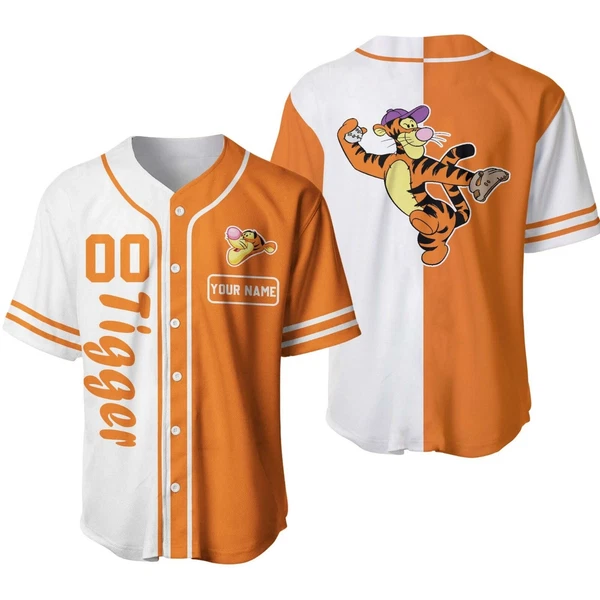Tigger Winnie The Pooh Baseball Jersey Button Down Unisex Adults Xs-5Xl