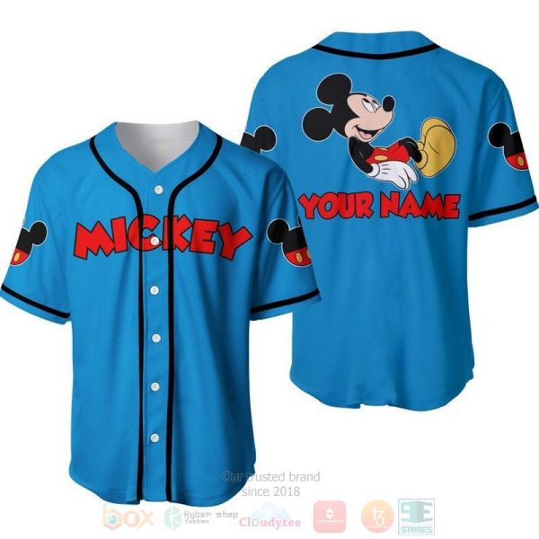 Personalized Chilling Mickey Mouse All Over Print Blue Baseball Jersey