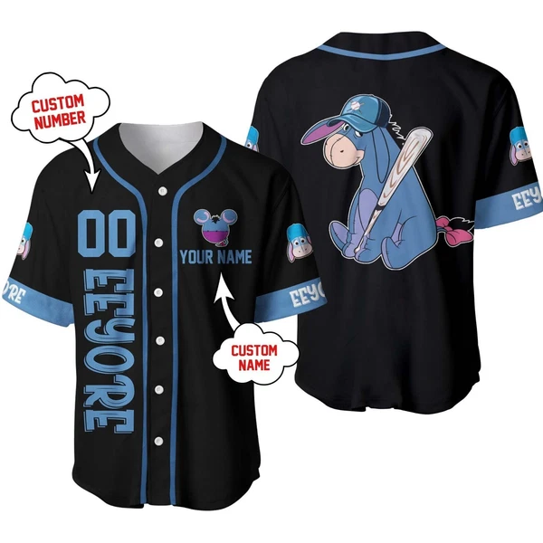 Eeyore Winnie The Pooh Baseball Jersey Button Down Unisex Adults Xs-5Xl