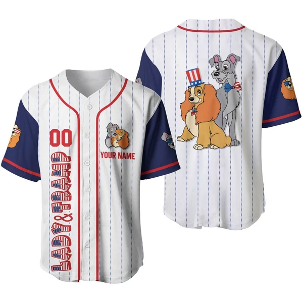 Lady And The Tramp Dogs Baseball Jersey Button Down Unisex Adults Xs-5Xl