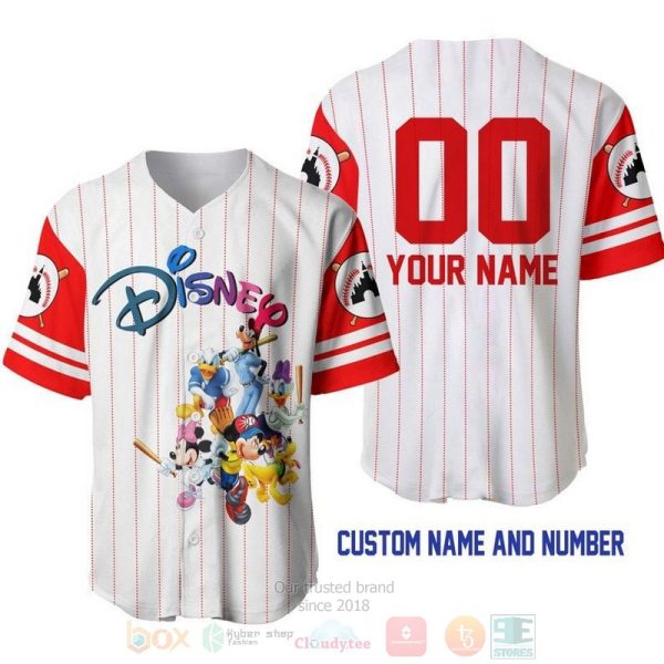 Personalized Mickey Mouse & Friends All Over Print Pinstripe White Baseball Jersey
