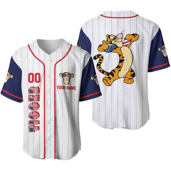 Tigger Winnie The Pooh Baseball Jersey Button Down Unisex Adults Xs-5Xl