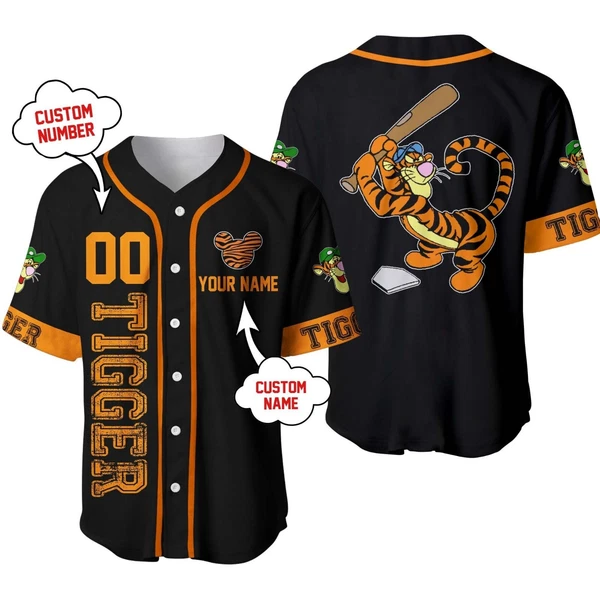 Tigger Winnie The Pooh Baseball Jersey Button Down Unisex Adults Xs-5Xl
