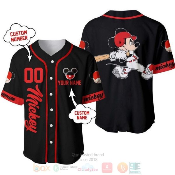 Personalized Mickey Mouse Playing Baseball All Over Print Black Baseball Jersey