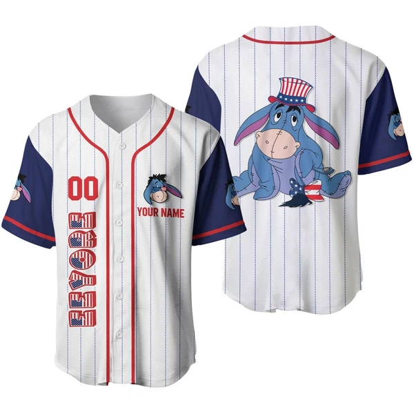 Eeyore Winnie The Pooh Baseball Jersey Button Down Unisex Adults Xs-5Xl