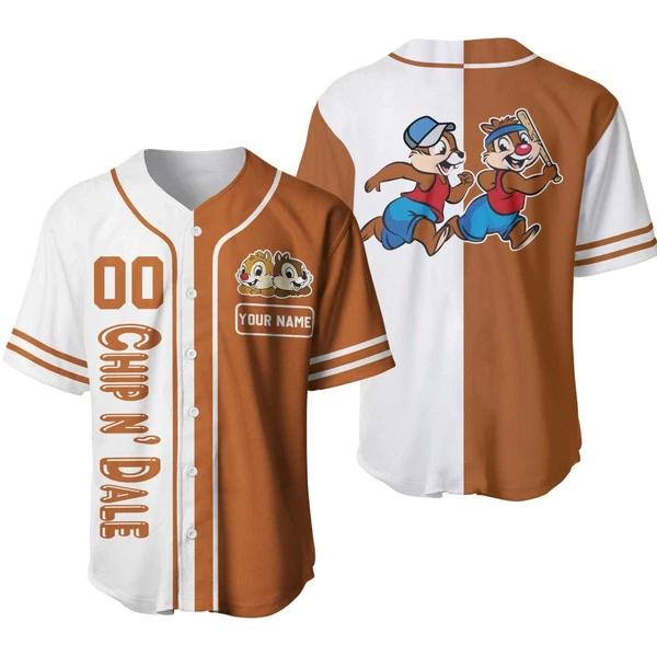 Chip And Dale Chipmunks Baseball Jersey Button Down Unisex Adults Xs-5Xl