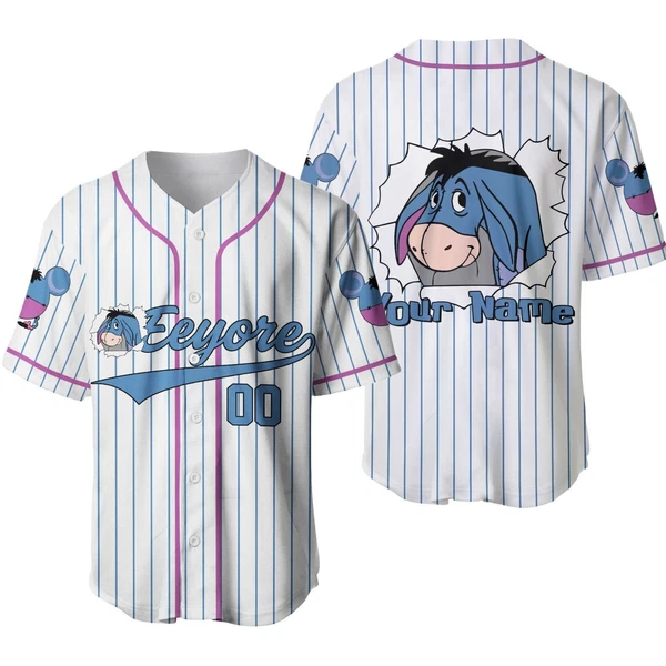 Eeyore Winnie The Pooh Baseball Jersey Button Down Unisex Adults Xs-5Xl
