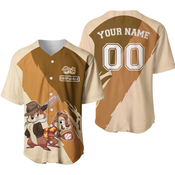Chip And Dale Chipmunks Baseball Jersey Button Down Unisex Adults Xs-5Xl