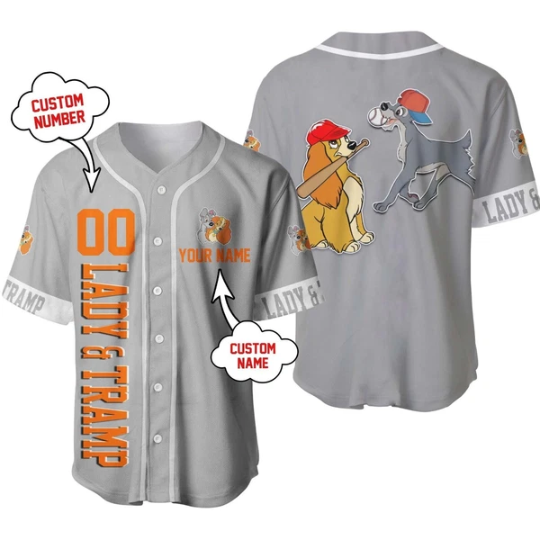 Lady And The Tramp Dogs Baseball Jersey Button Down Unisex Adults Xs-5Xl
