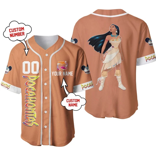 Pocahontas Baseball Jersey Button Down Unisex Adults Outfit Xs-5Xl