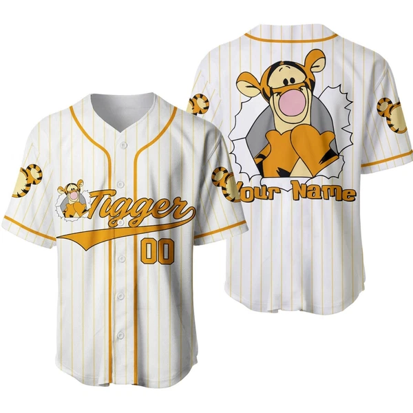 Tigger Winnie The Pooh Baseball Jersey Button Down Unisex Adults Xs-5Xl