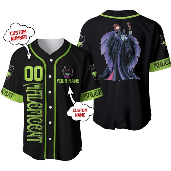 Maleficent Villain Baseball Jersey Button Down Unisex Adults Outfit Xs-5Xl