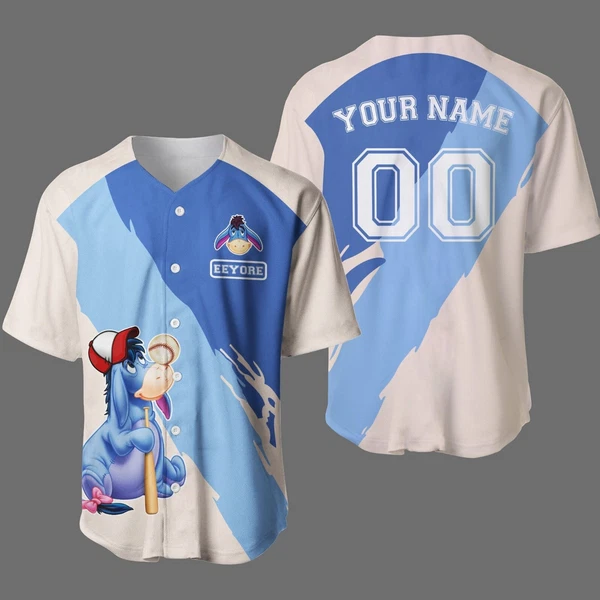 Eeyore Winnie The Pooh Baseball Jersey Button Down Unisex Adults Xs-5Xl
