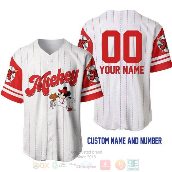 Personalized Mickey Mouse All Over Print Pinstripe White Baseball Jersey