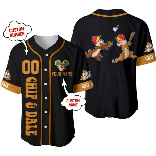 Chip And Dale Chipmunks Baseball Jersey Button Down Unisex Adults Xs-5Xl