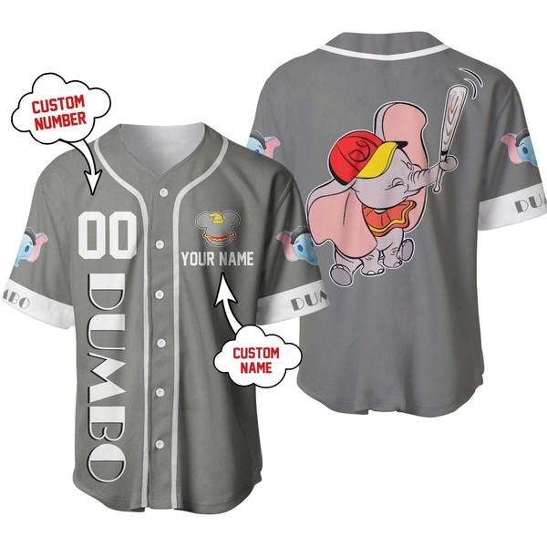 Dumbo Flying Elephant Baseball Jersey Button Down Unisex Adults Xs-5Xl