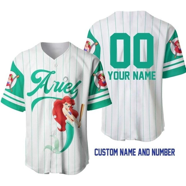 Ariel The Little Mermaid Baseball Jersey Button Down Unisex Adults Xs-5Xl