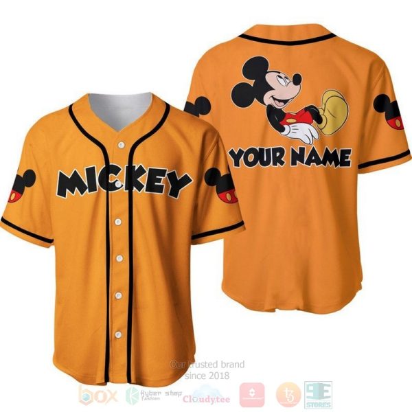 Personalized Chilling Mickey Mouse All Over Print Orange Baseball Jersey