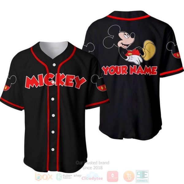 Personalized Chilling Mickey Mouse All Over Print Black Baseball Jersey