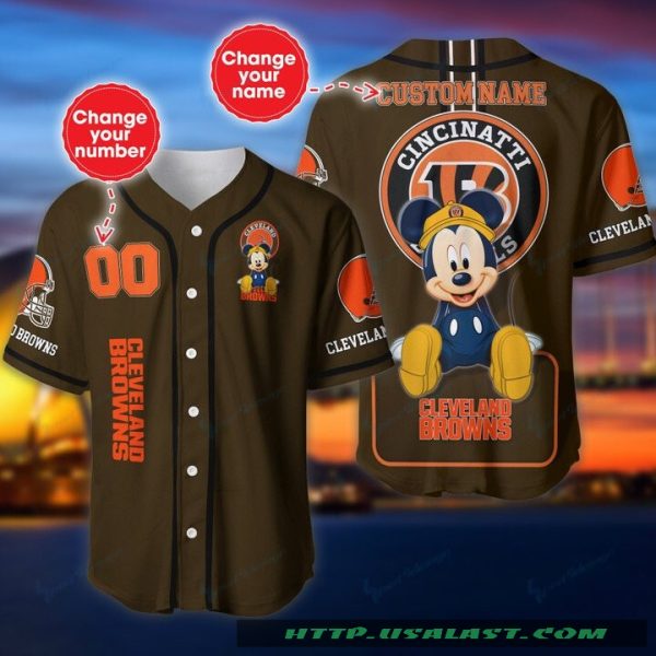 Cleveland Browns Mickey Mouse Personalized Baseball Jersey