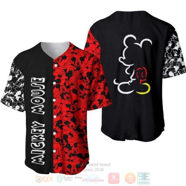 Mickey Mouse Pattern All Over Print Red & Black Baseball Jersey