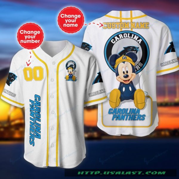 Carolina Panthers Mickey Mouse Personalized Baseball Jersey