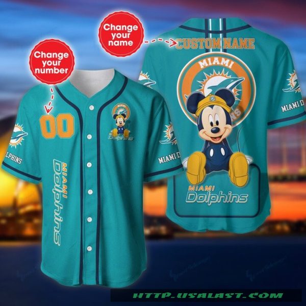 Miami Dolphins Mickey Mouse Personalized Baseball Jersey
