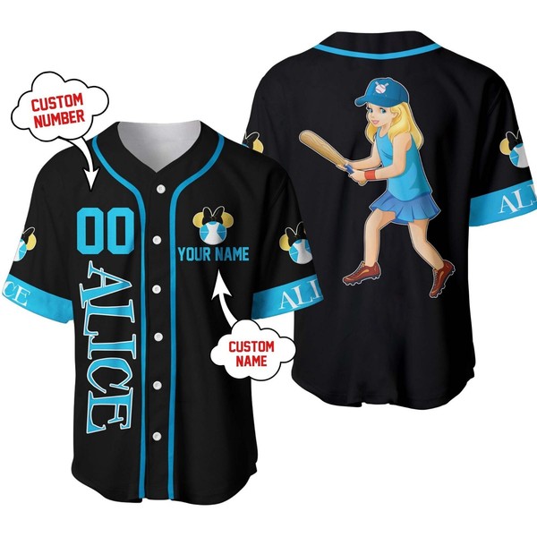 Alice In Wonderland Baseball Jersey Button Down Unisex Adults Xs-5Xl