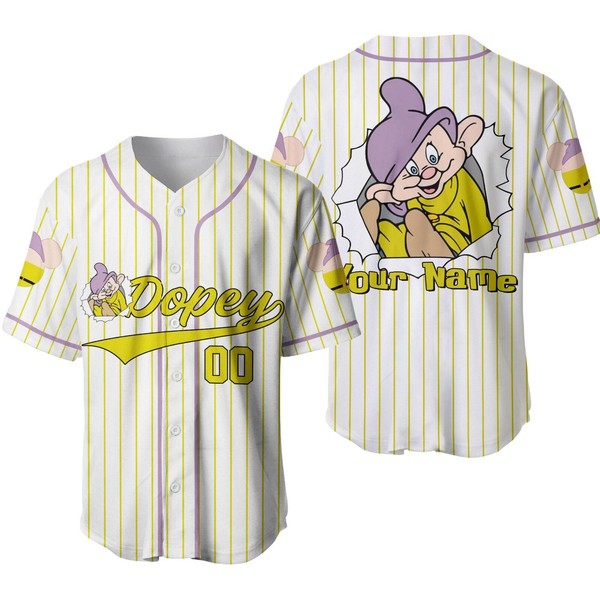 Dopey Dwarf Baseball Jersey Button Down Unisex Adults Outfit Size Xs-5Xl