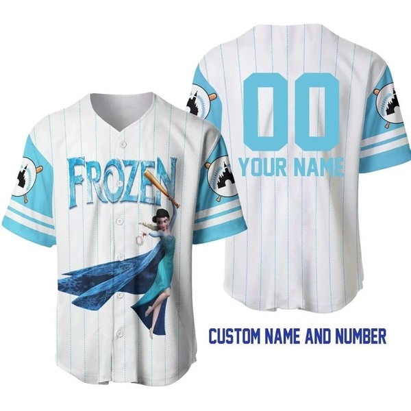 Elsa Frozen Baseball Jersey Button Down Unisex Adults Outfit Size Xs-5Xl