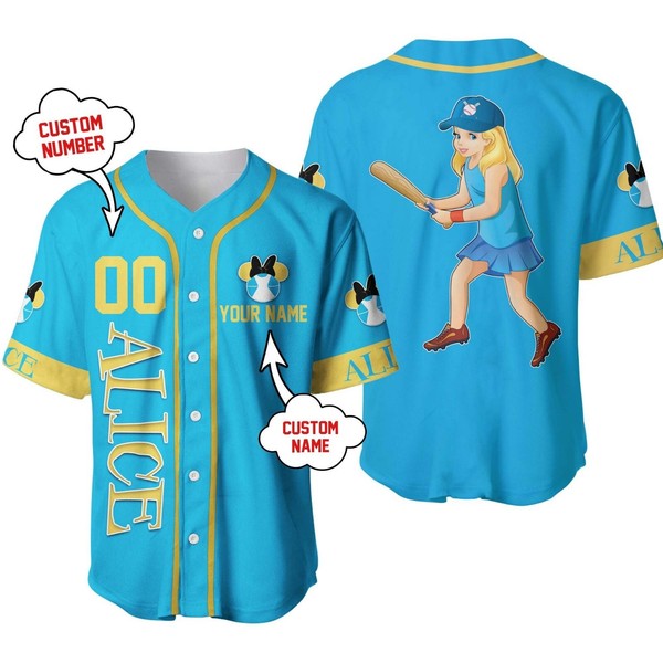 Alice In Wonderland Baseball Jersey Button Down Unisex Adults Xs-5Xl