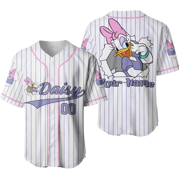 Daisy Duck Baseball Jersey Button Down Unisex Adults Outfit Size Xs-5Xl