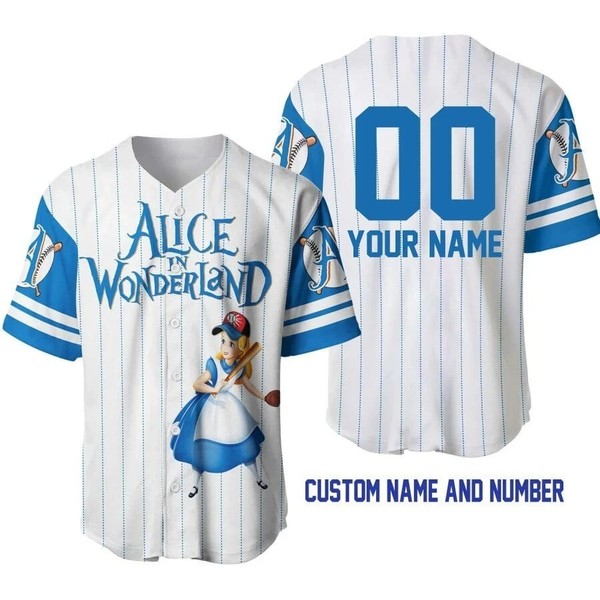 Alice In Wonderland Baseball Jersey Button Down Unisex Adults Xs-5Xl