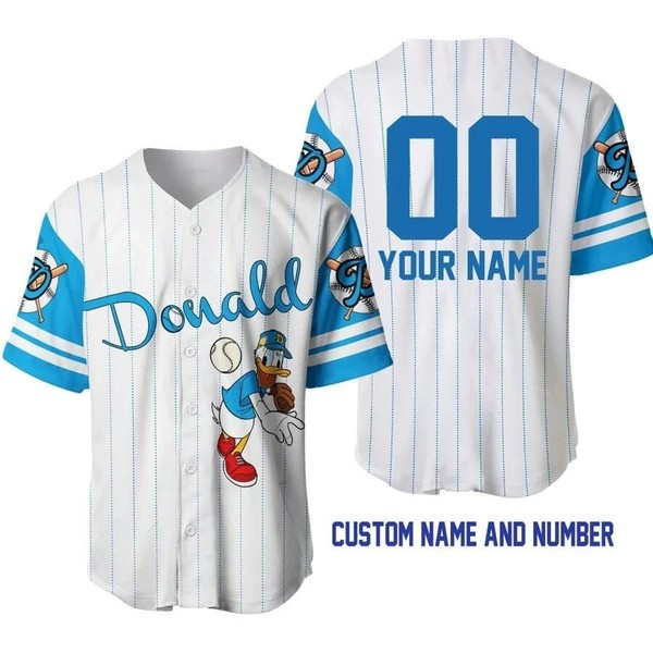 Donald Duck Baseball Jersey Button Down Unisex Adults Outfit Size Xs-5Xl