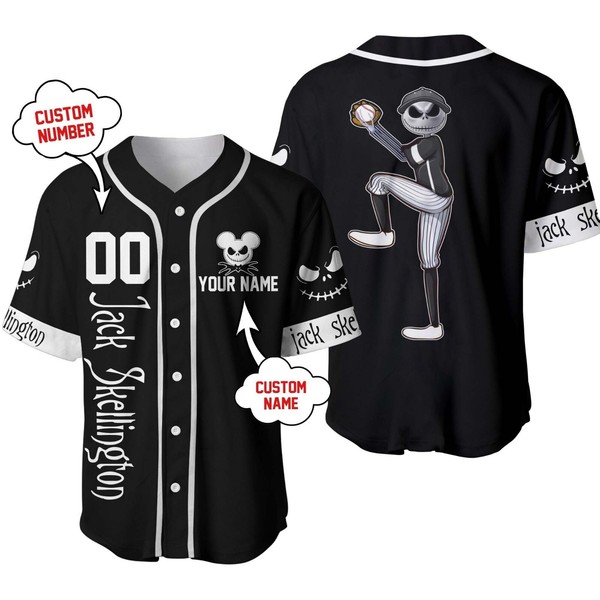 Jack Skellington Baseball Jersey Button Down Unisex Adult Outfit Xs-5Xl