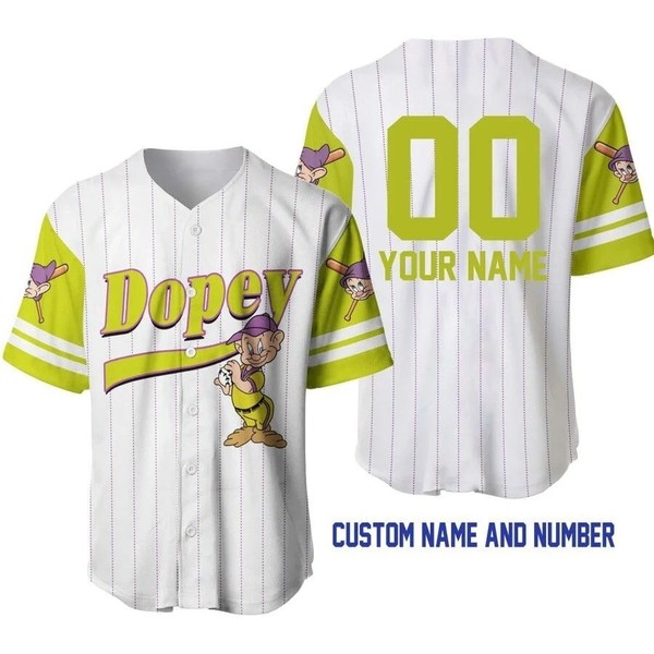 Dopey Dwarf Baseball Jersey Button Down Unisex Adults Outfit Size Xs-5Xl