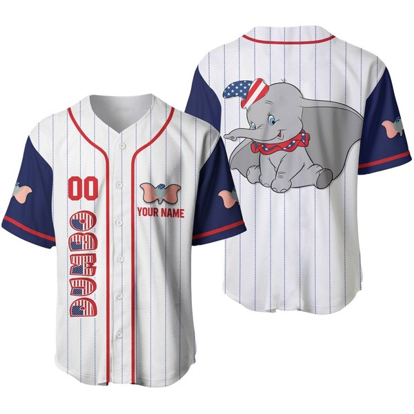 Dumbo Flying Elephant Baseball Jersey Button Down Unisex Adults Xs-5Xl