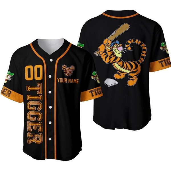 Tigger Winnie The Pooh Black Orange Custom Baseball Jersey For Fans