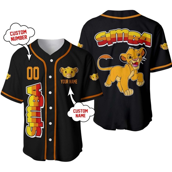 Simba The Lion King Baseball Jersey Button Down Unisex Adult Outfit Xs-5Xl