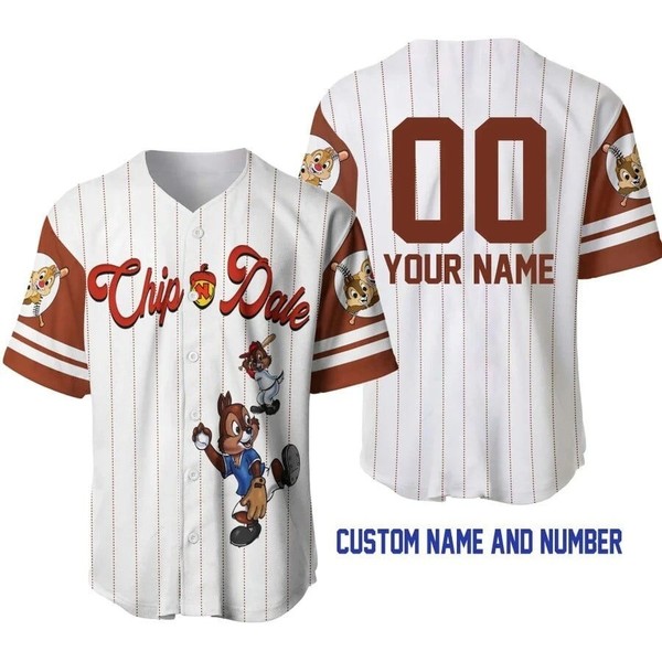 Chip And Dale Chipmunks Baseball Jersey Button Down Unisex Adults Xs-5Xl