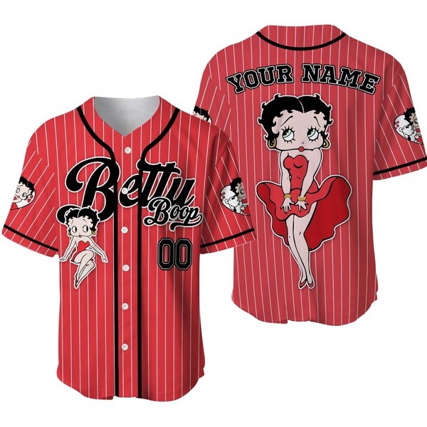 Custom Cartoon Betty Boop Simple Red Baseball Jersey For Baseball Fans