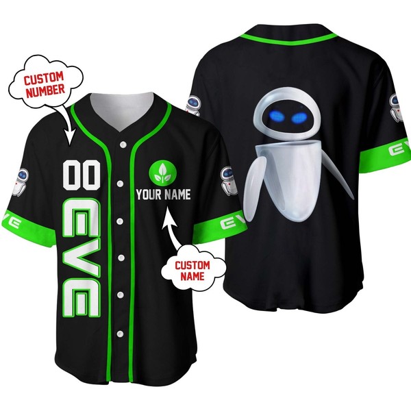 Eve Robot Baseball Jersey Button Down Unisex Adults Outfit Size Xs-5Xl