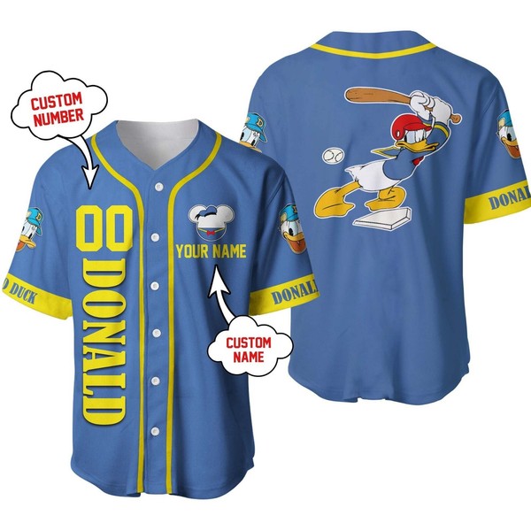Donald Duck Baseball Jersey Button Down Unisex Adults Outfit Size Xs-5Xl
