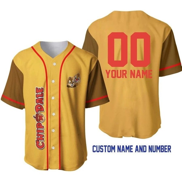 Chip And Dale Chipmunks Baseball Jersey Button Down Unisex Adults Xs-5Xl