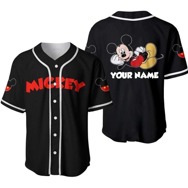 Chilling Mickey Mouse Custom Baseball Jersey, Mickey Baseball Jersey