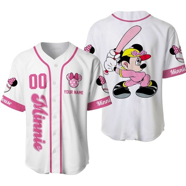 Custom Minnie Mouse Baseball Jersey Shirt For Men Women S-5Xl