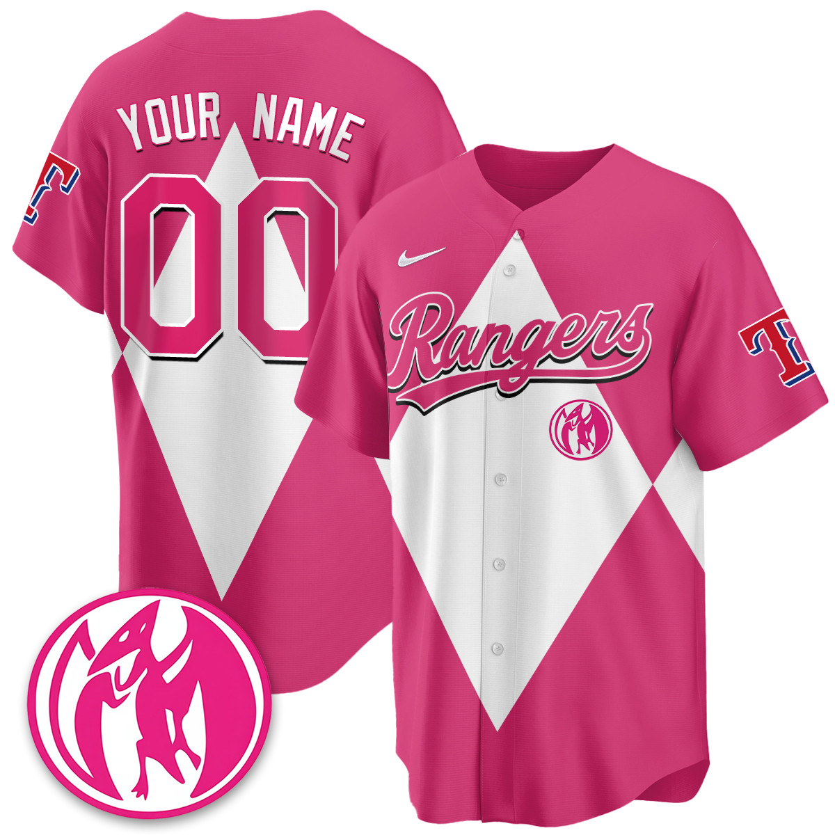Custom Texas Rangers Power Rangers Limited Jersey All Stitched Men Pink Baseball Jersey