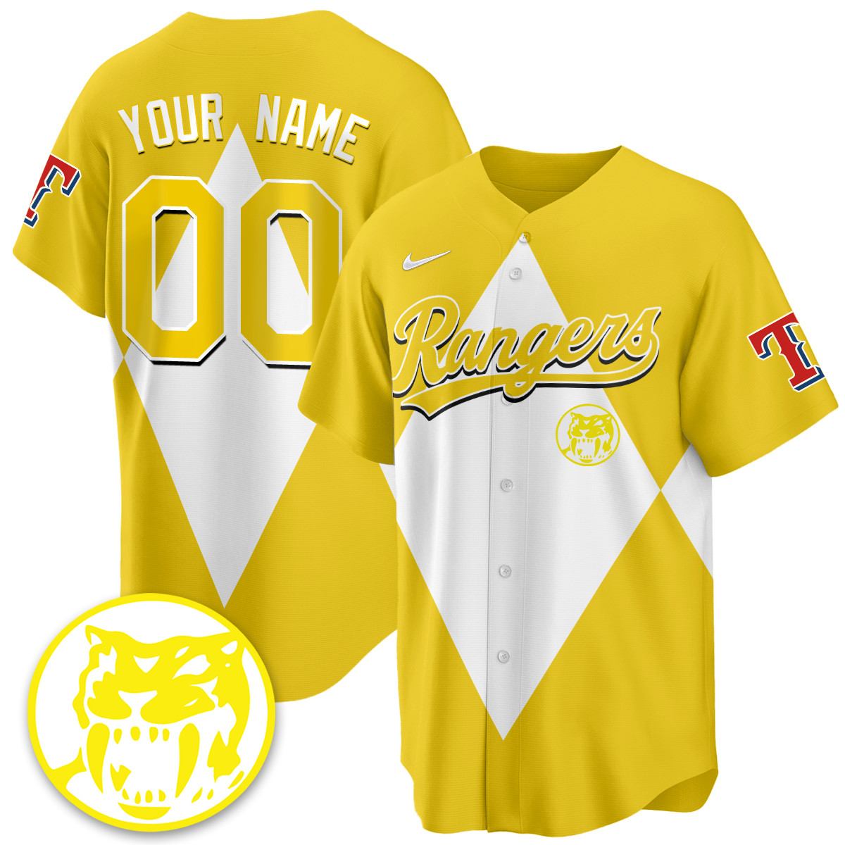 Custom Texas Rangers Power Rangers Limited Jersey All Stitched Men Yellow Baseball Jersey