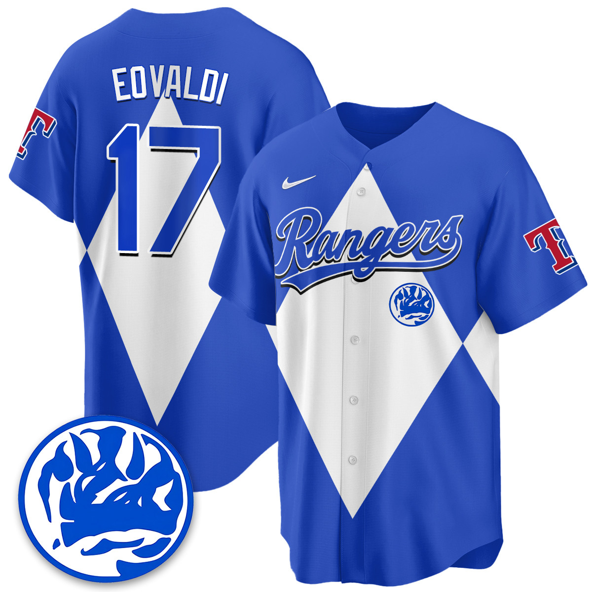 Nathan Eovaldi 17 Texas Rangers Power Rangers Baseball Jersey All Stitched Royal Baseball Jersey