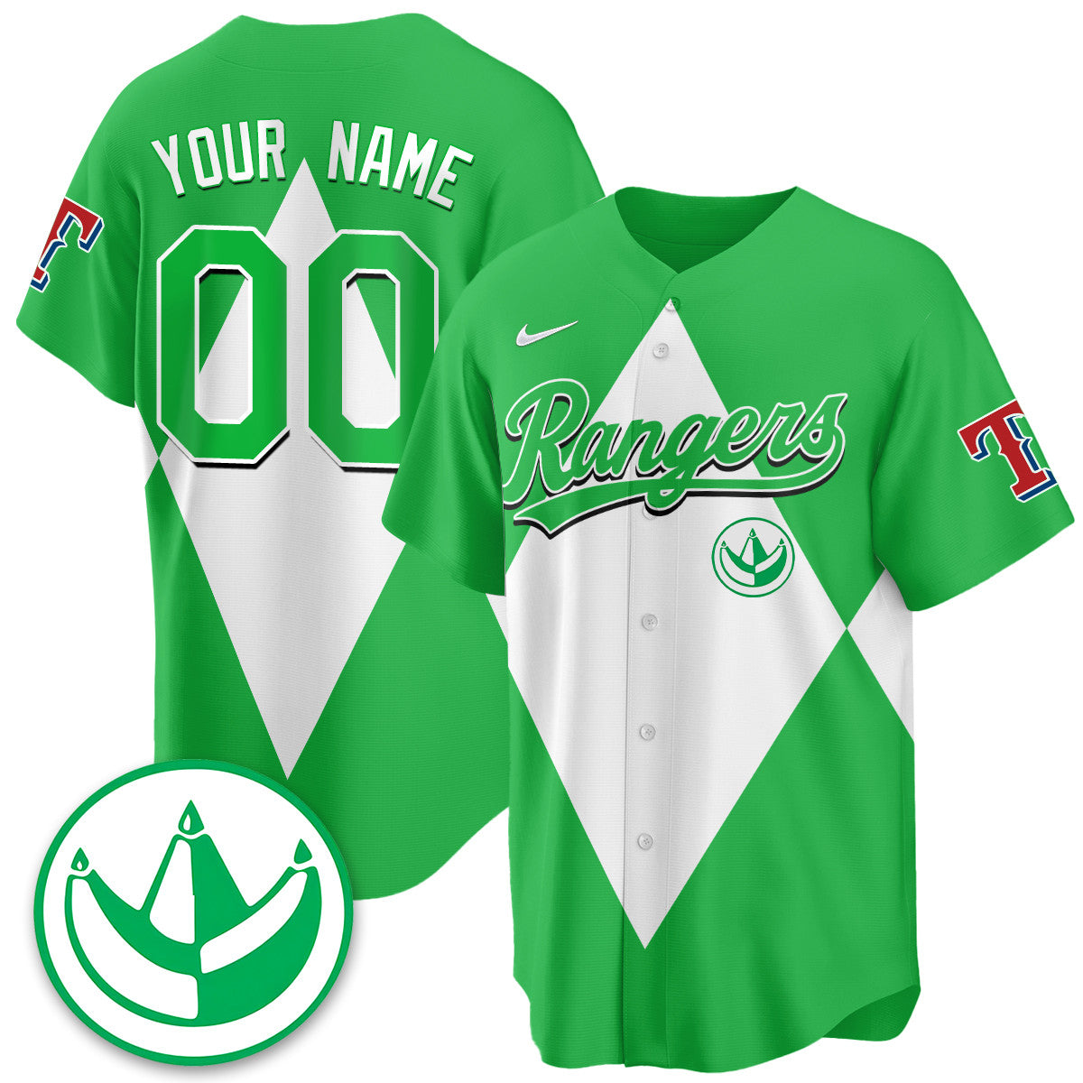 Custom Texas Rangers Power Rangers Limited Jersey All Stitched Green Jersey Baseball Jersey